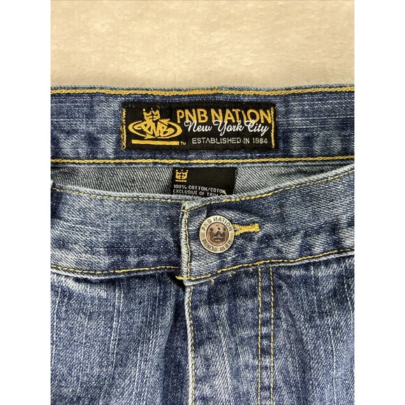 PNB NATION Jeans Men’s Size 38 X 34 Hip Hop Baggy Wide Leg Y2K VTG Blue - Picture 4 of 14